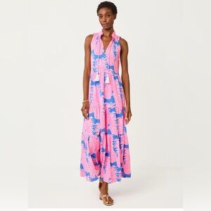 Lilly Pulitzer Malone Maxi Dress Blue Haven Little Flamenco Size XS New